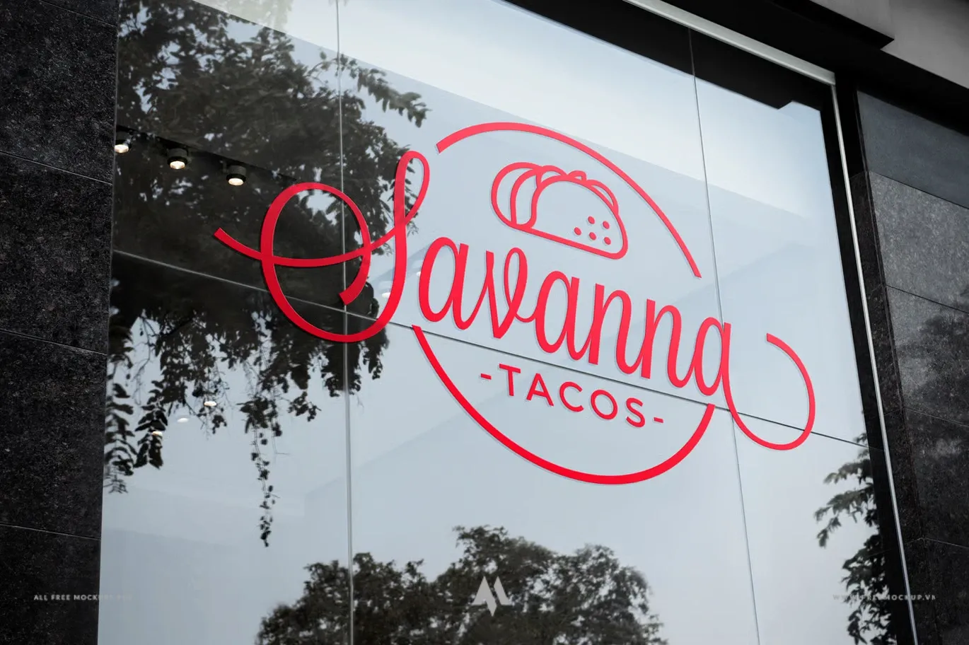 Mockup logo dán trên cửa kính