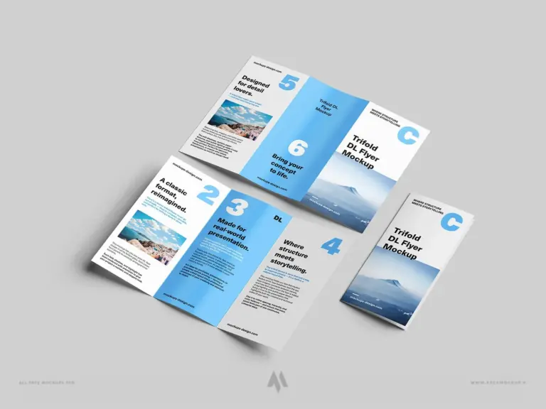 Mockup tờ rơi gập ba khổ dọc