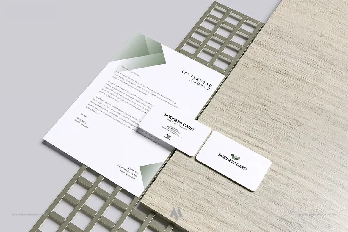 Mockup tiêu đề thư và mẫu danh thiếp