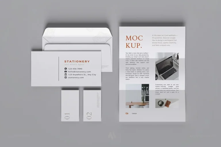 Mockup bộ văn phòng phẩm phong bì thư