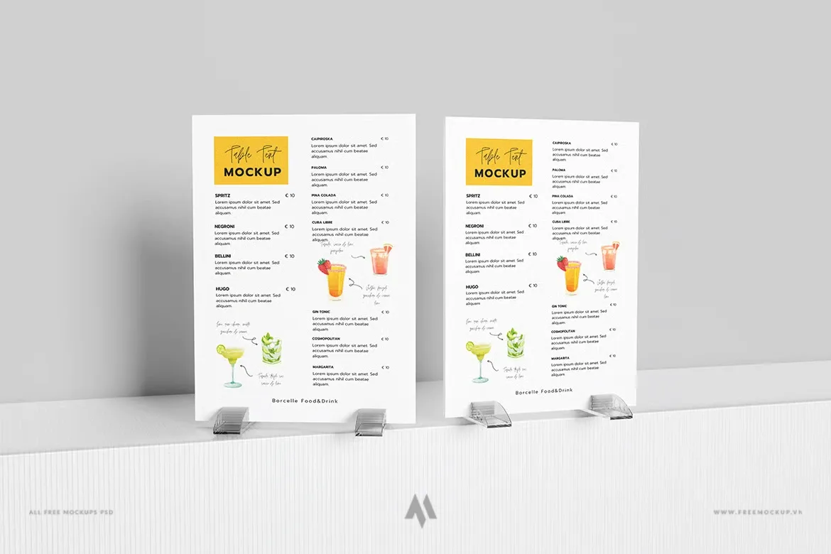 Mockup menu để bàn