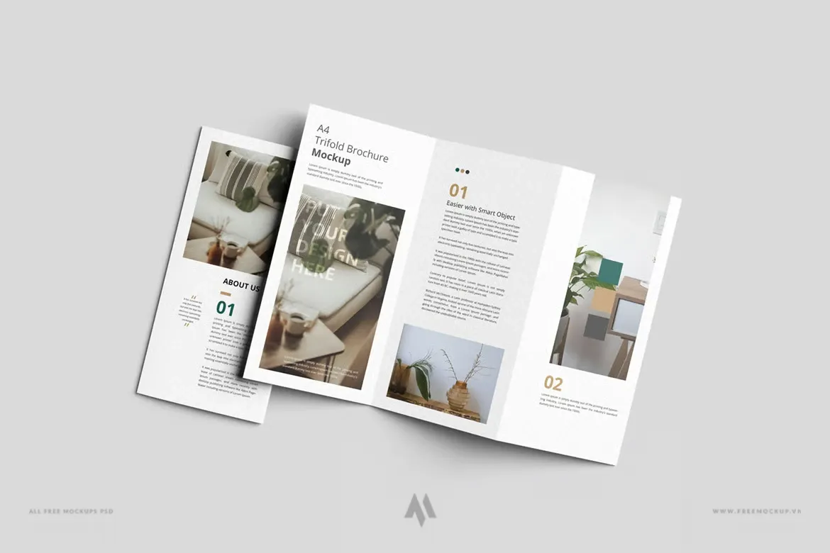 Mockup tờ rơi gập ba dọc miễn phí