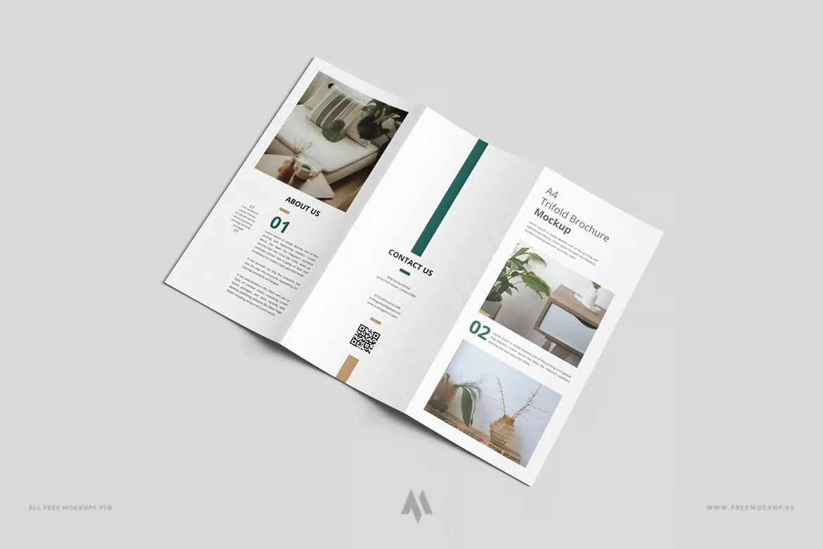 Mockup tờ rơi gập ba dọc miễn phí