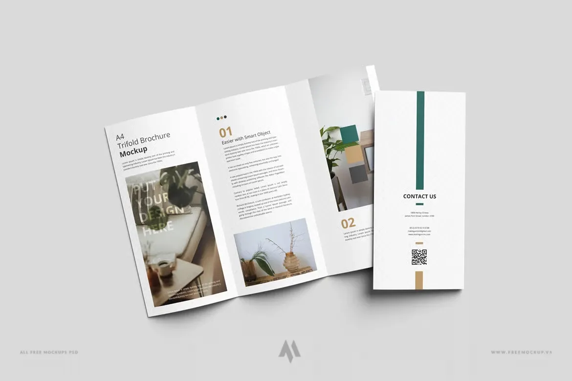 Mockup tờ rơi gập ba dọc miễn phí