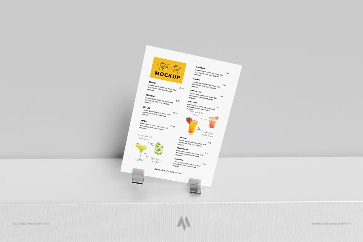 Mockup menu để bàn