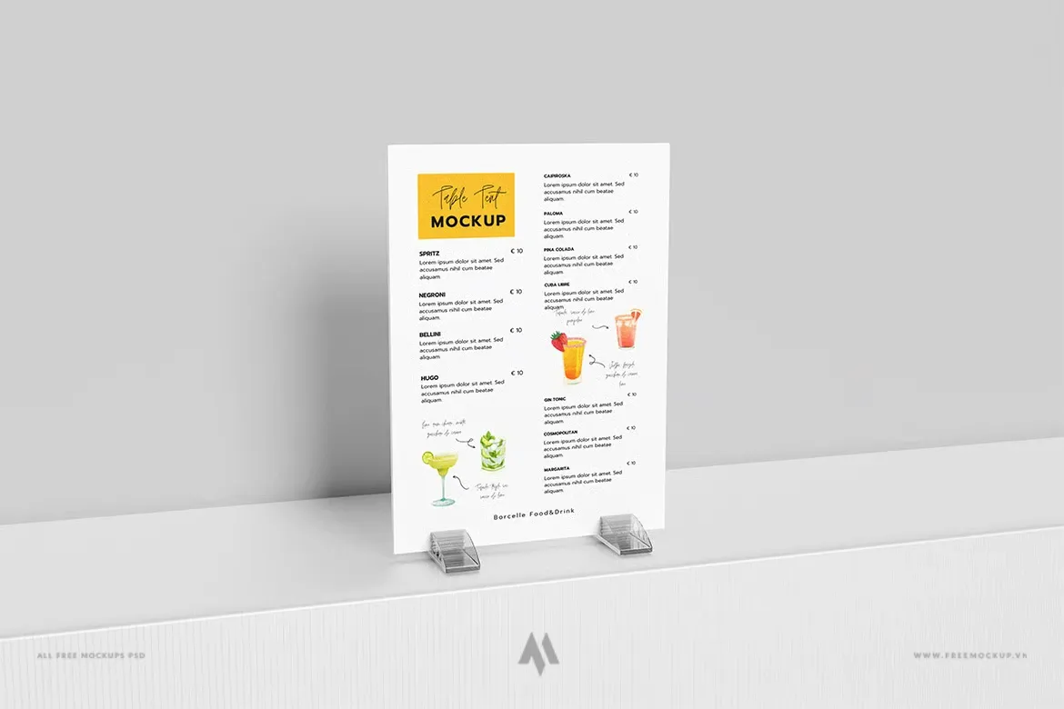Mockup menu để bàn