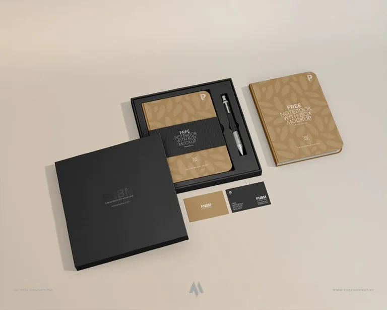 Mockup sổ tay và hộp quà