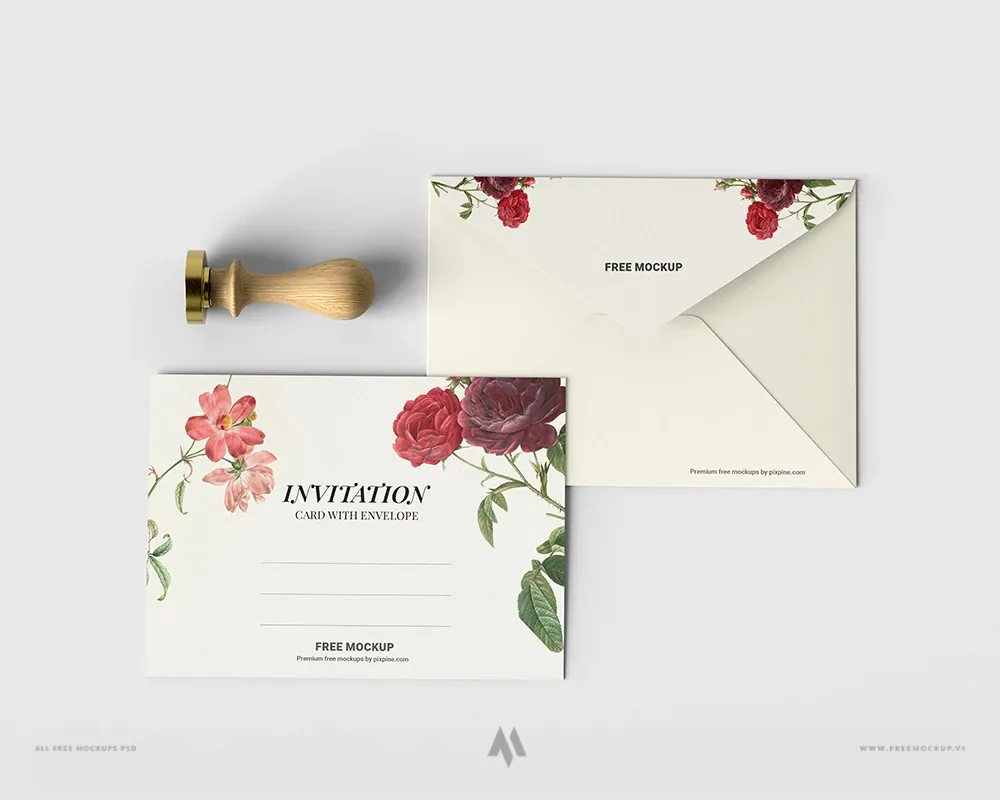 Mockup phong bì thư và thiệp mời