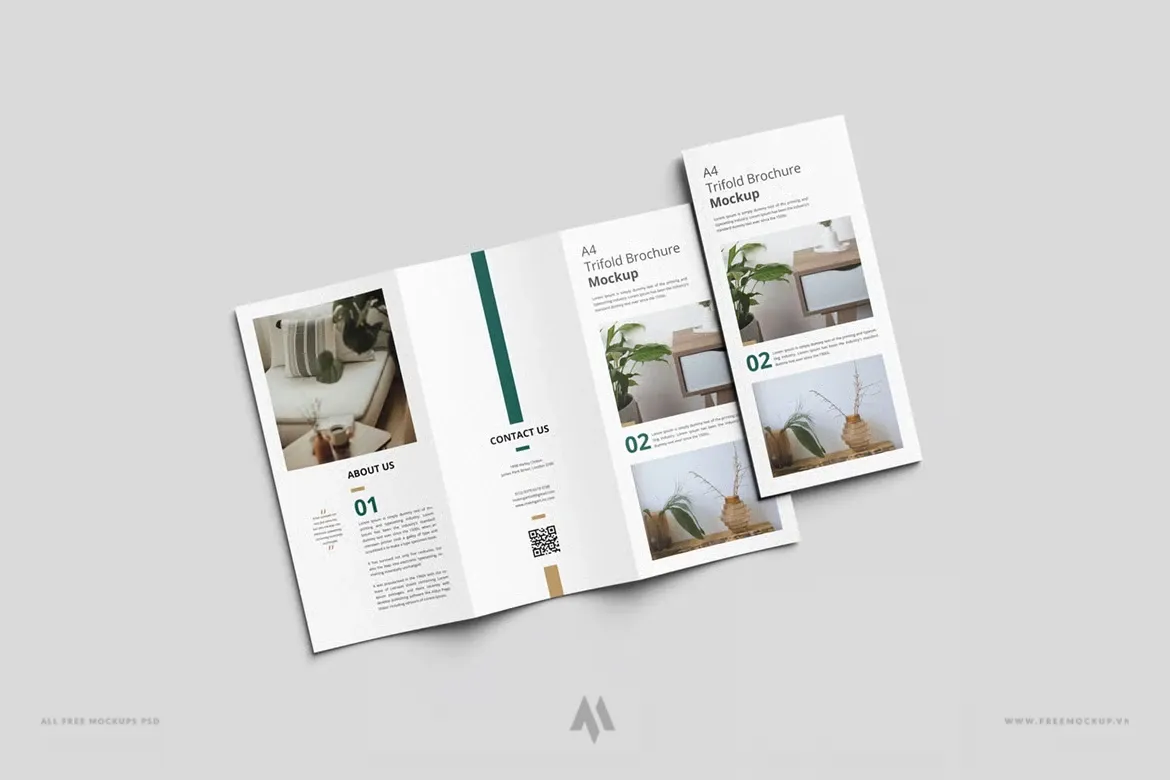 Mockup tờ rơi gập ba dọc miễn phí