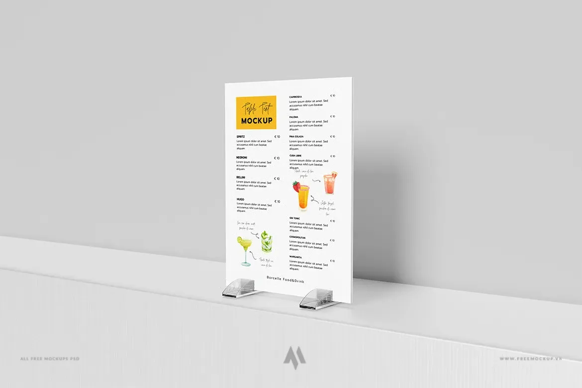 Mockup menu để bàn