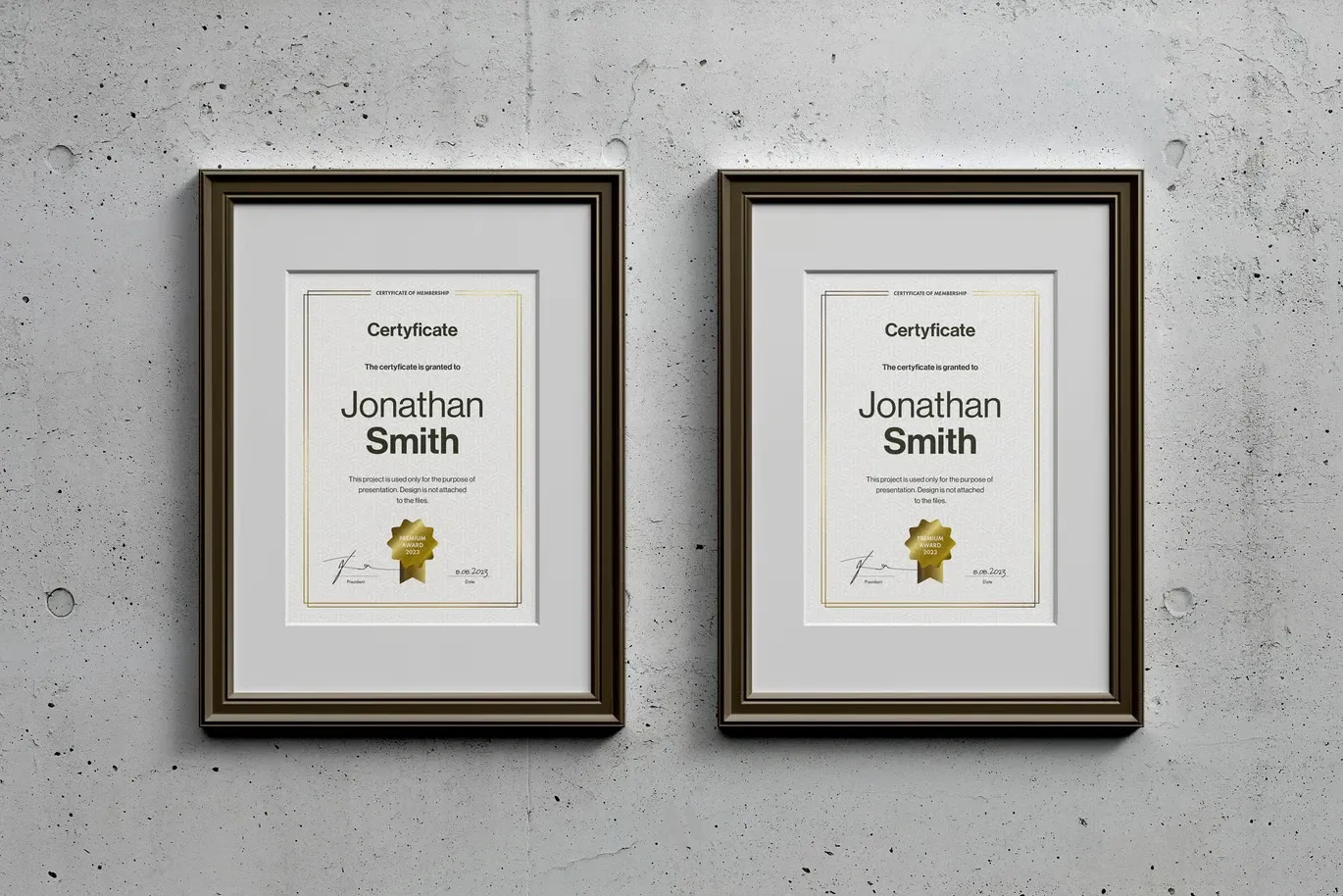 Mockup giấy chứng nhận có khung