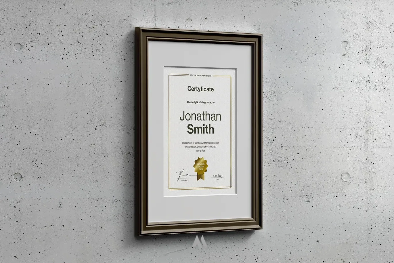 Mockup giấy chứng nhận có khung