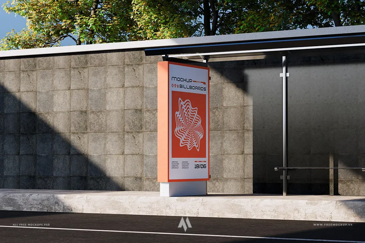 Mockup biển quảng cáo điểm chờ xe buýt