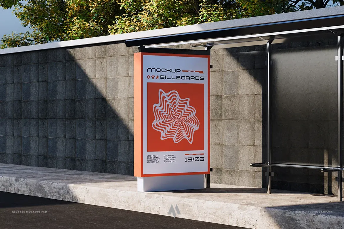Mockup biển quảng cáo điểm chờ xe buýt