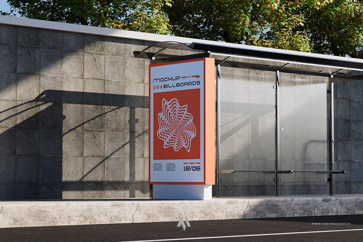 Mockup biển quảng cáo điểm chờ xe buýt