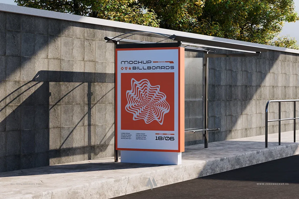 Mockup biển quảng cáo điểm chờ xe buýt