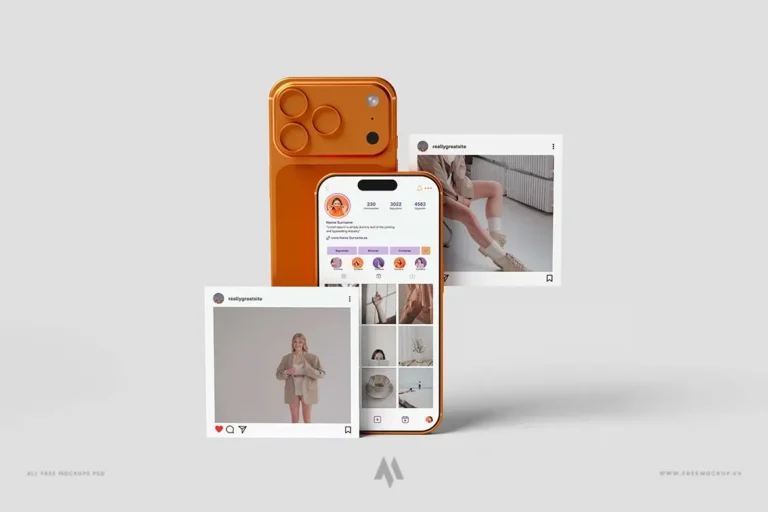 Mockup màn hình iphone bài đăng Instagram