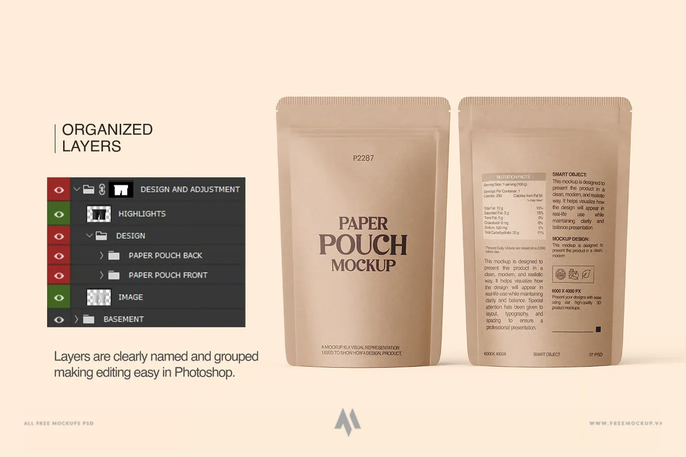 Mockup túi zip giấy Kraft