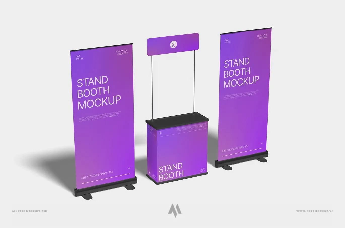 Mockup gian hàng với standee cuốn