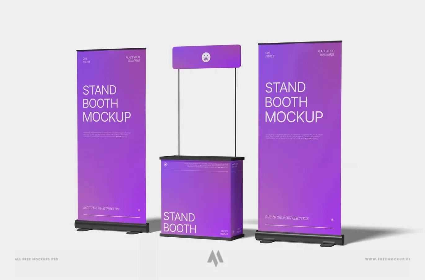 Mockup gian hàng với standee cuốn