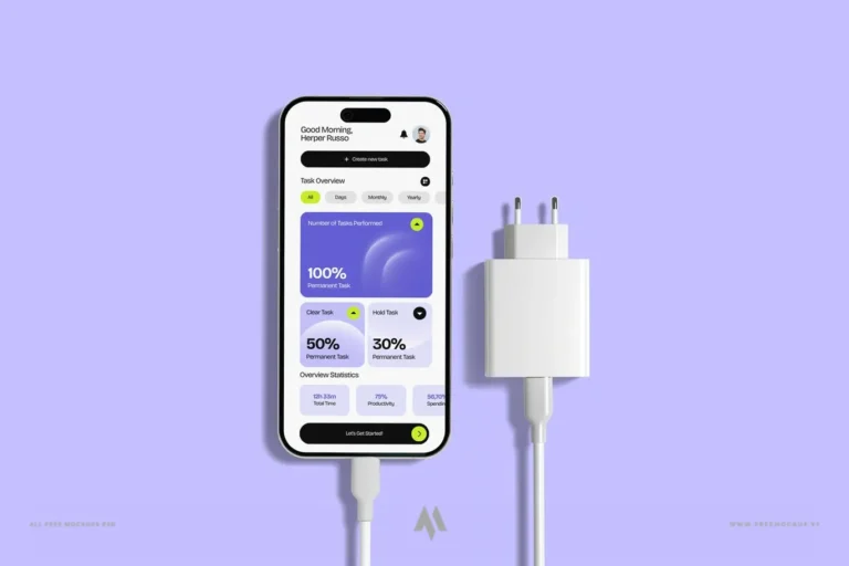 Mockup iphone cắm sạc pin