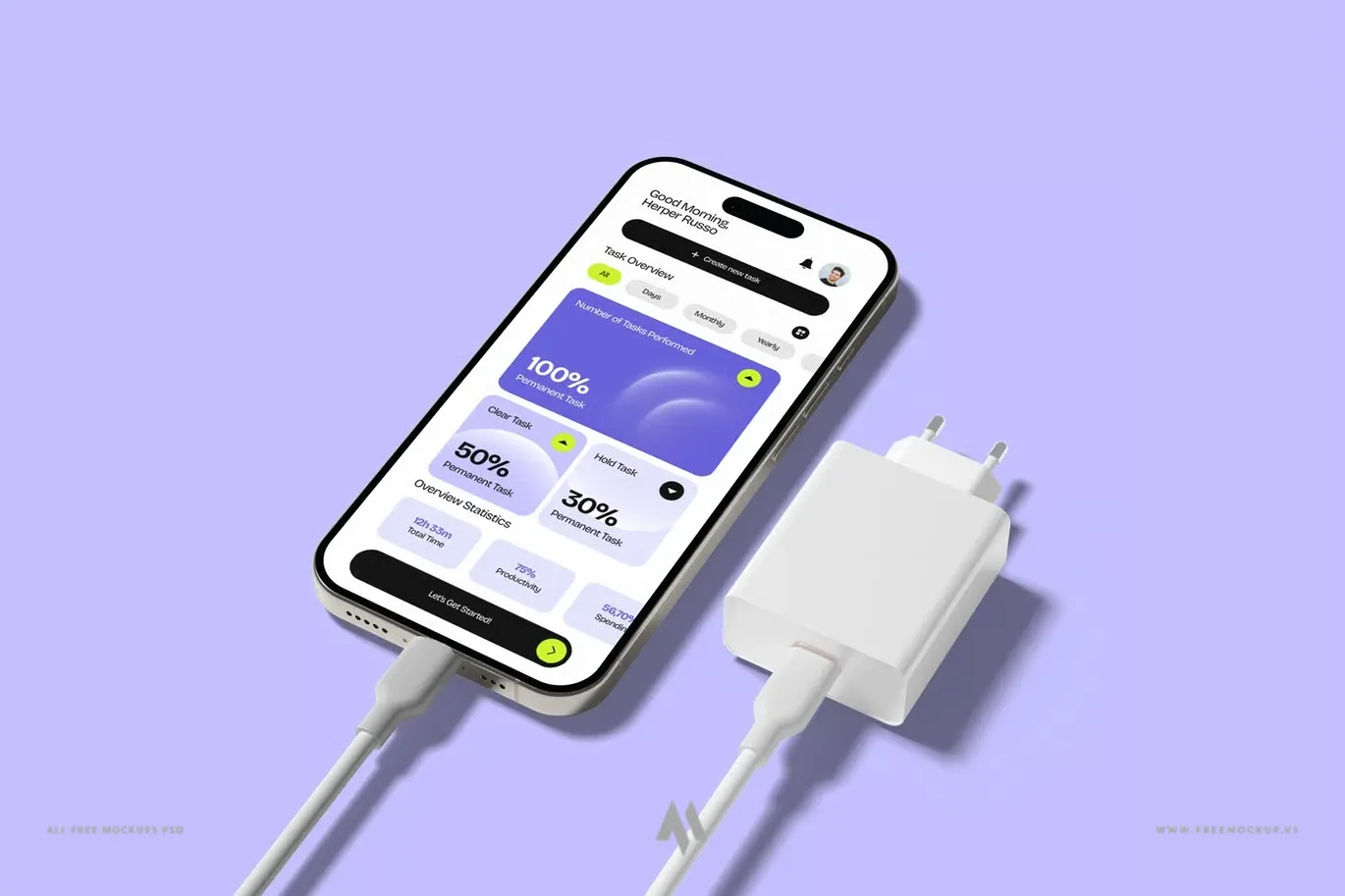 Mockup iphone cắm sạc pin