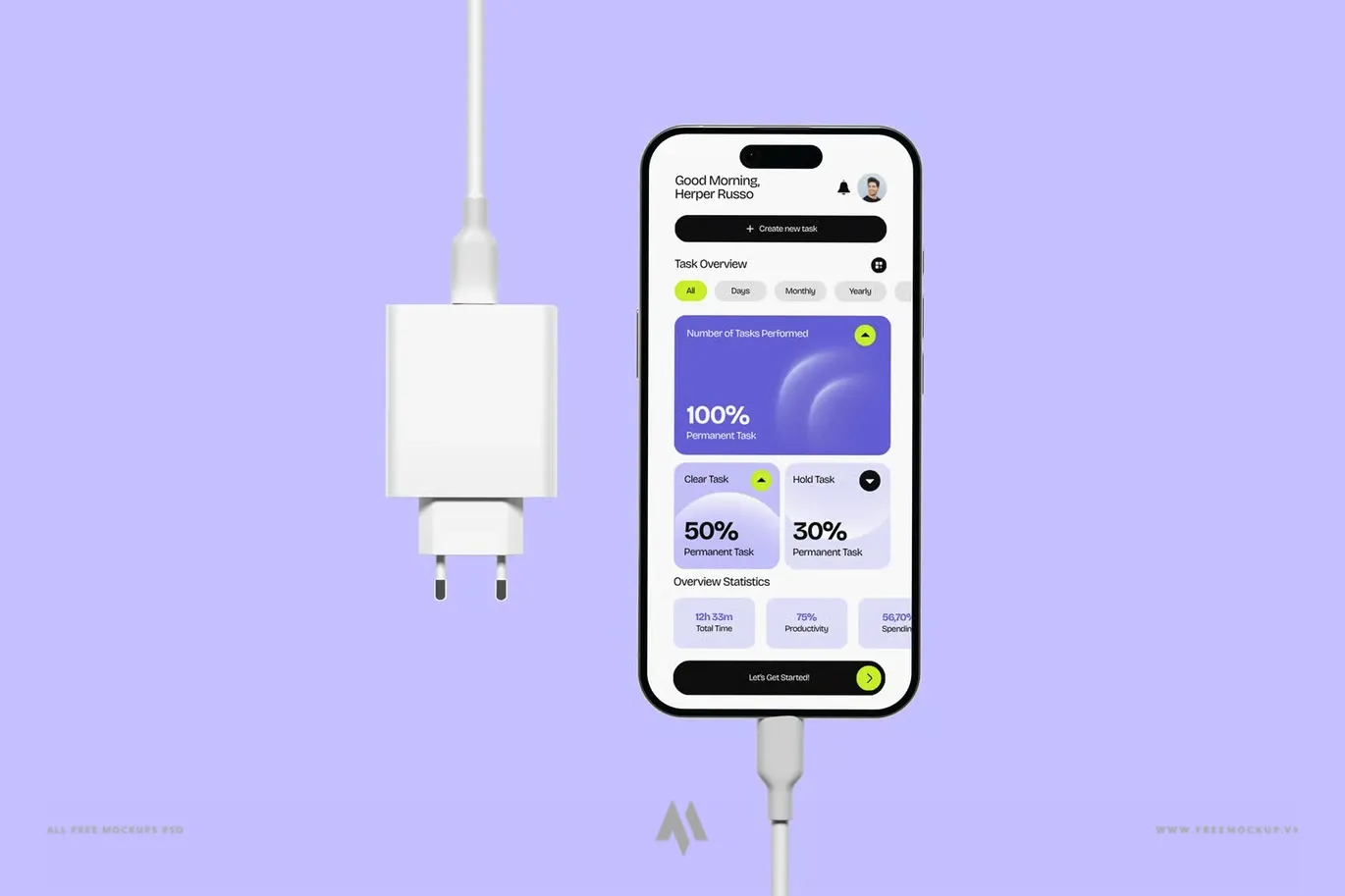 Mockup iphone cắm sạc pin