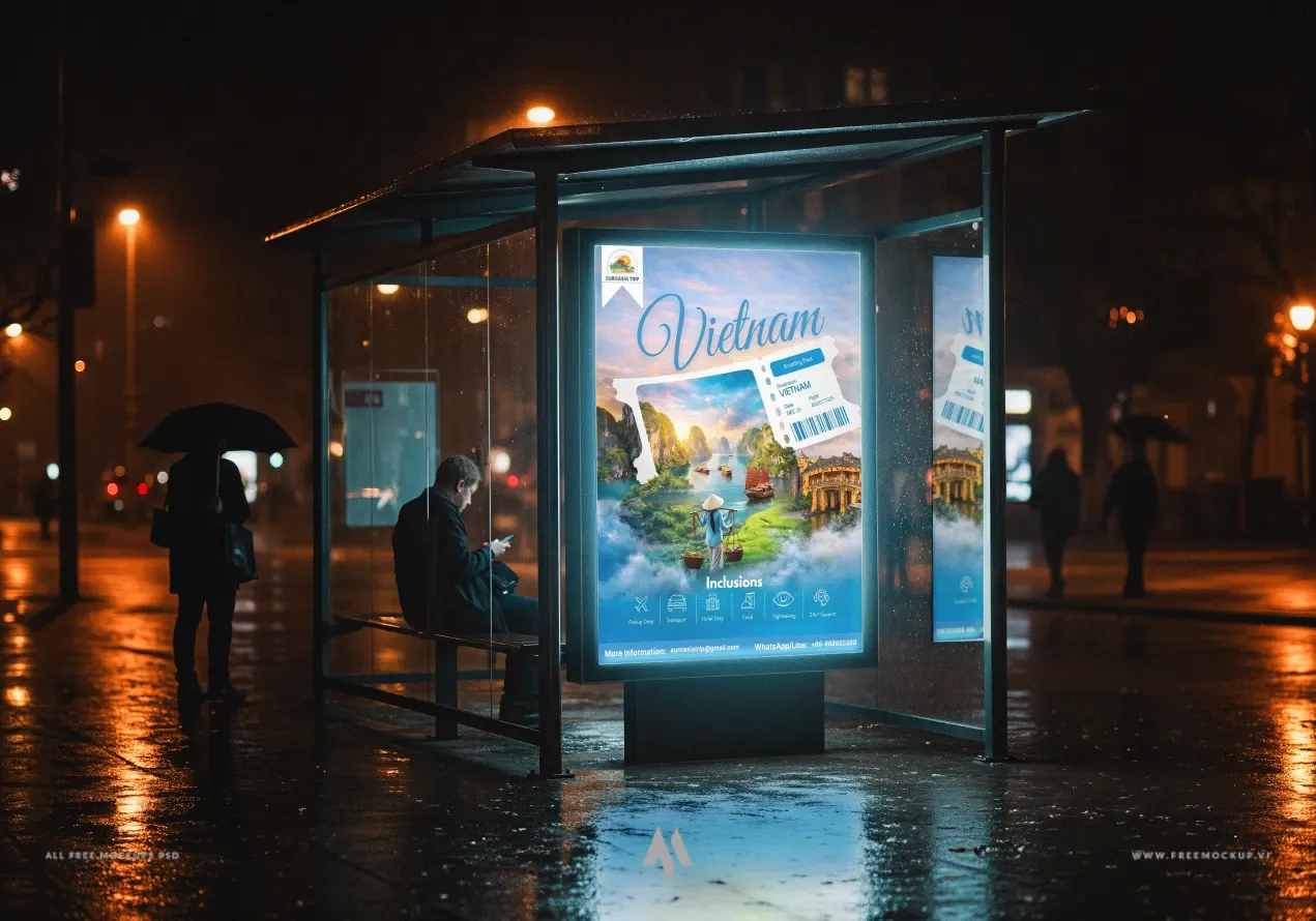 Mockup poster quảng cáo điểm chờ xe buýt