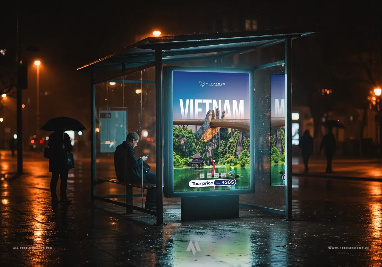 Mockup poster quảng cáo điểm chờ xe buýt