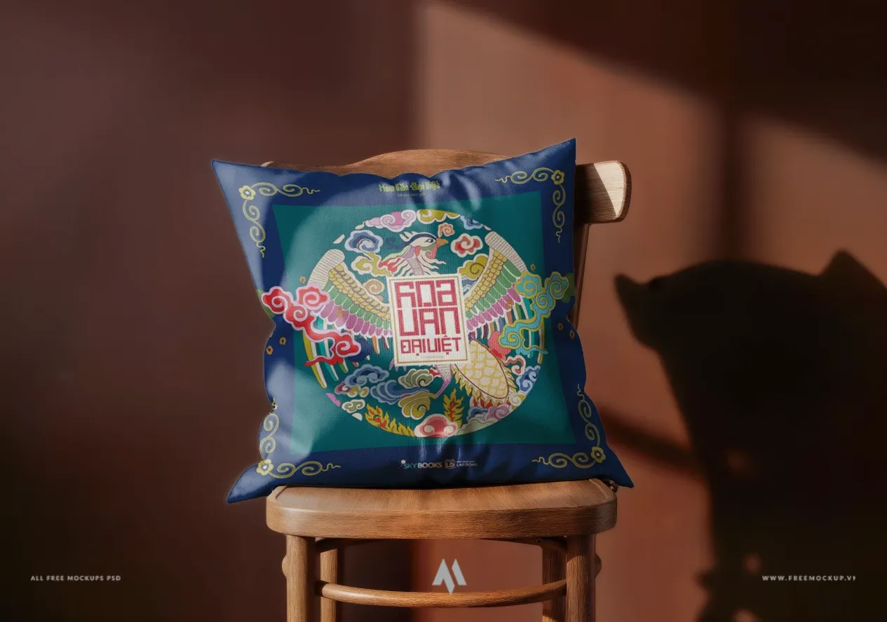 Mockup gối vải đặt trên ghế