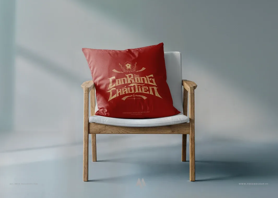 Mockup gối vải đặt trên ghế