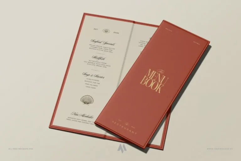 Mockup menu bìa da nhà hàng