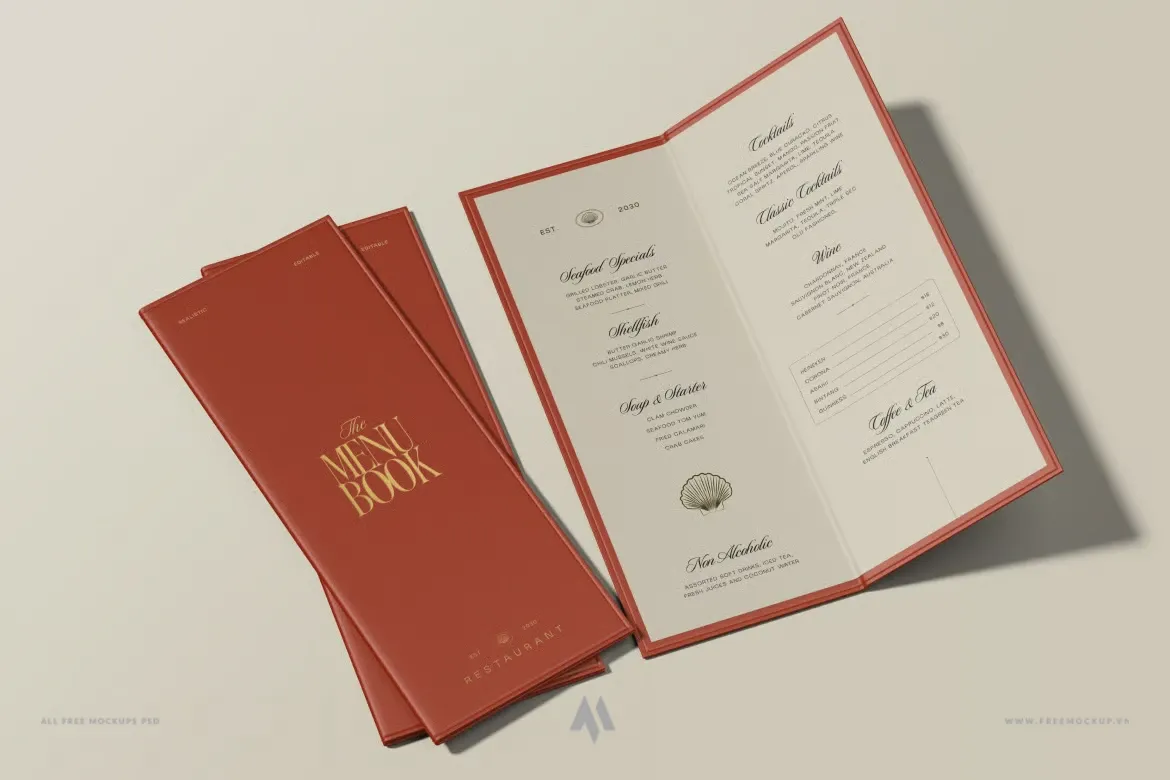 Mockup menu bìa da nhà hàng