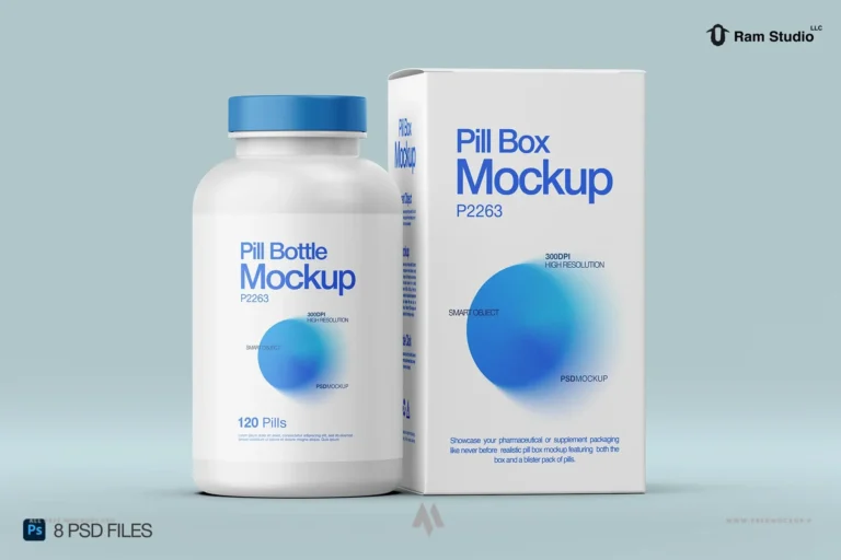 Bộ 8 mockup lọ thuốc và hộp đựng