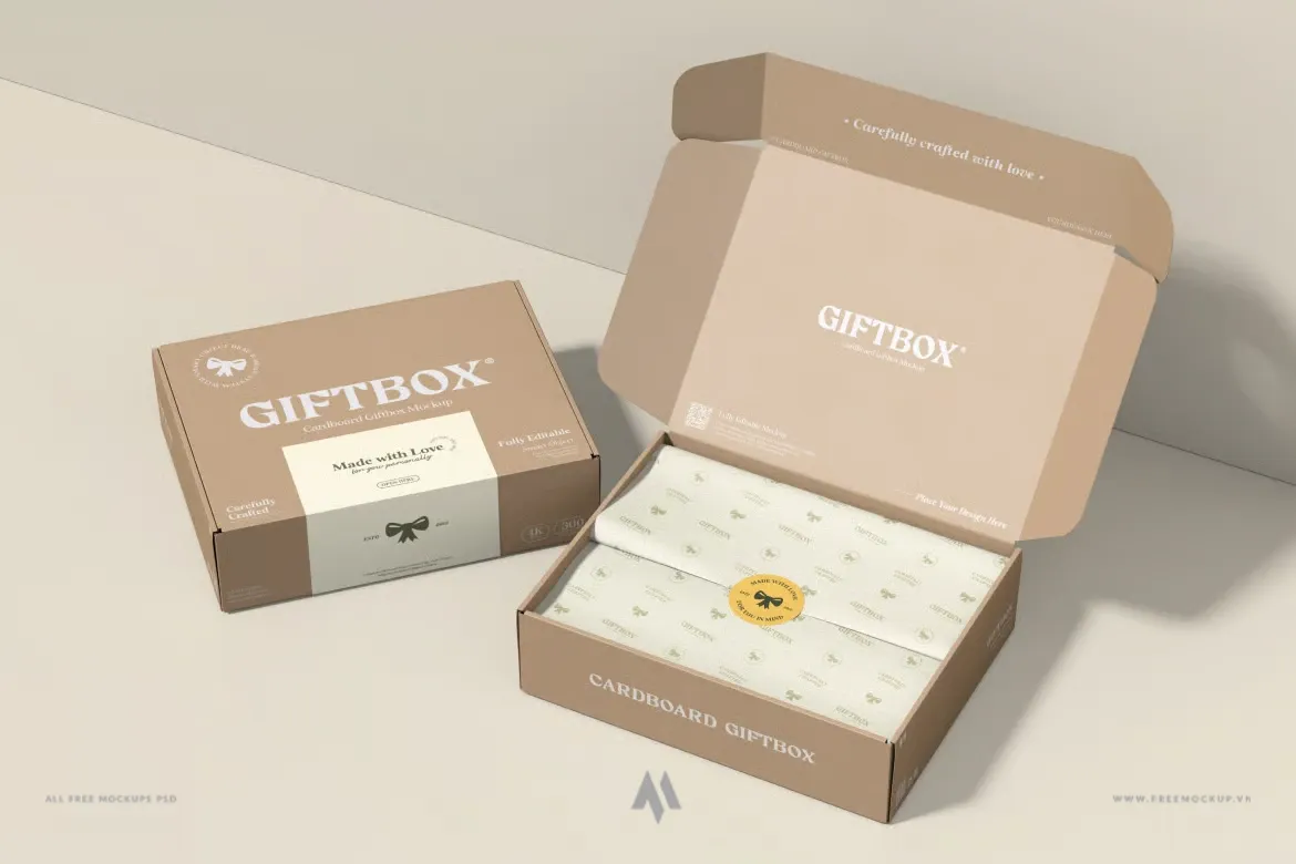 Mockup hộp quà bằng bìa cứng