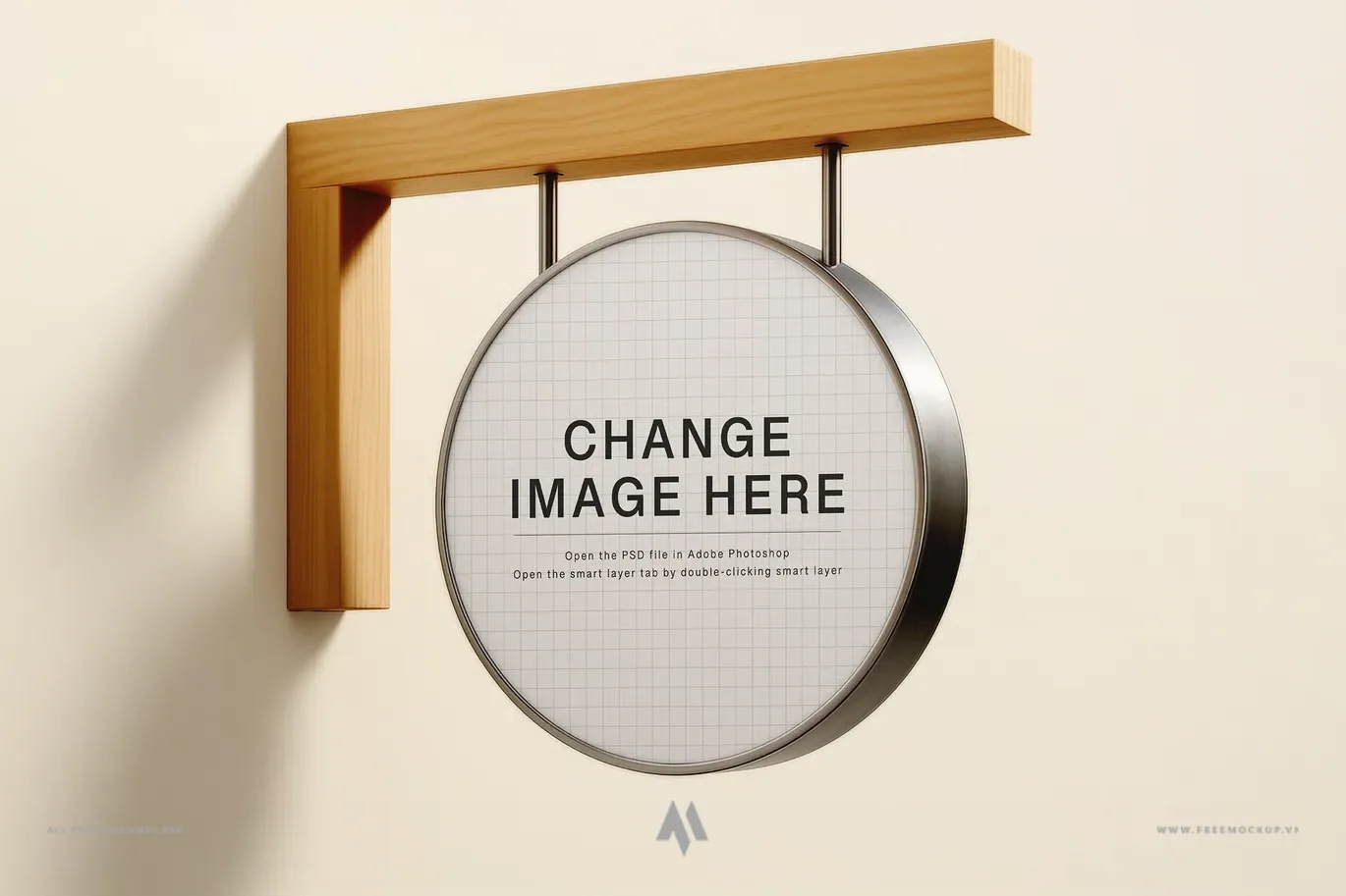 Mockup biển vẫy tròn tay gỗ