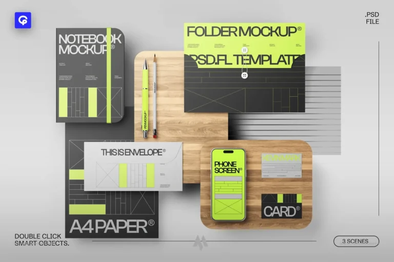 Mockup bộ nhận dận diện thương hiệu văn phòng phẩm