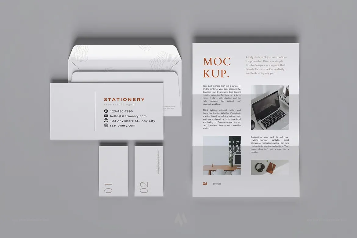 Mockup phong bì và giấy viết thư