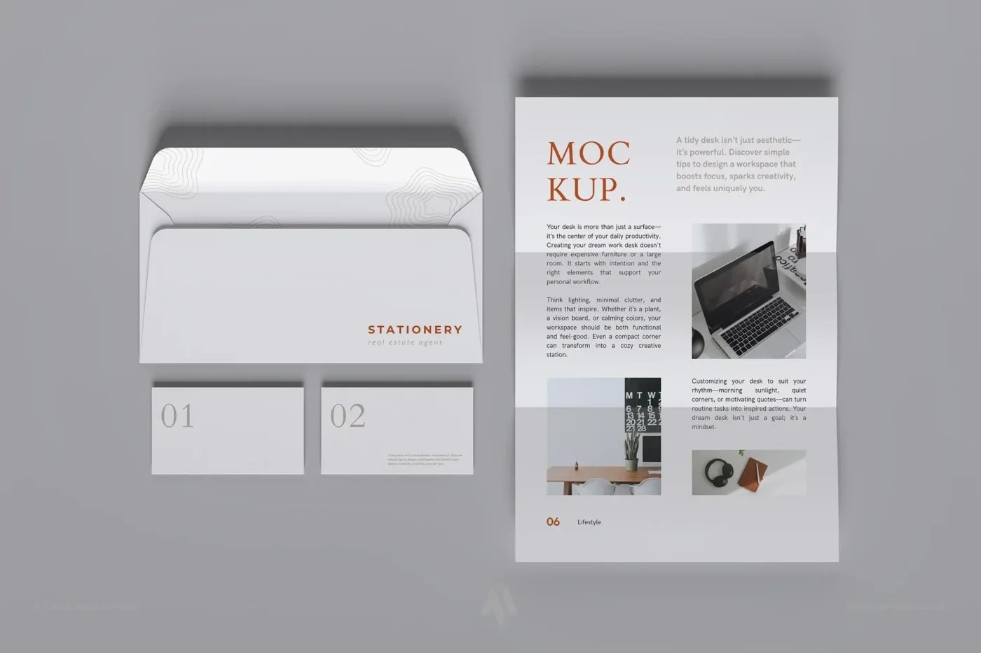 Mockup phong bì và giấy viết thư