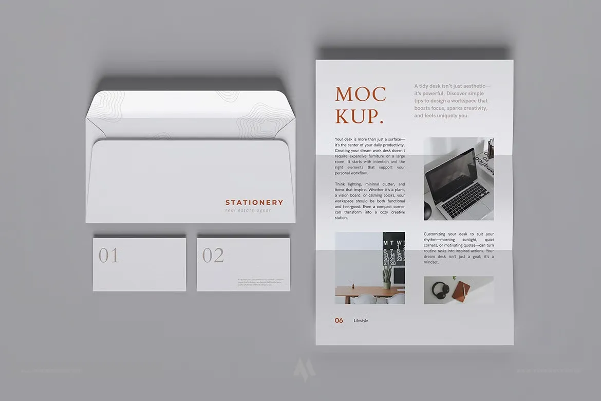 Mockup phong bì và giấy viết thư