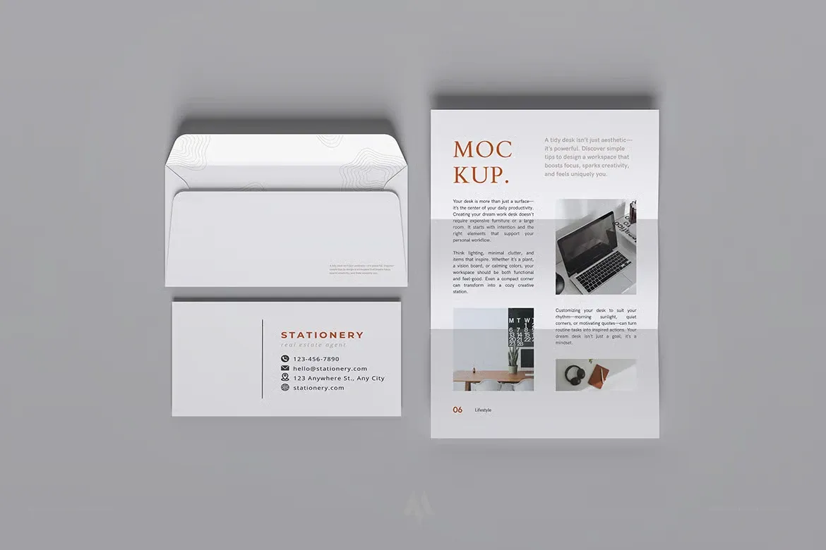 Mockup phong bì và giấy viết thư
