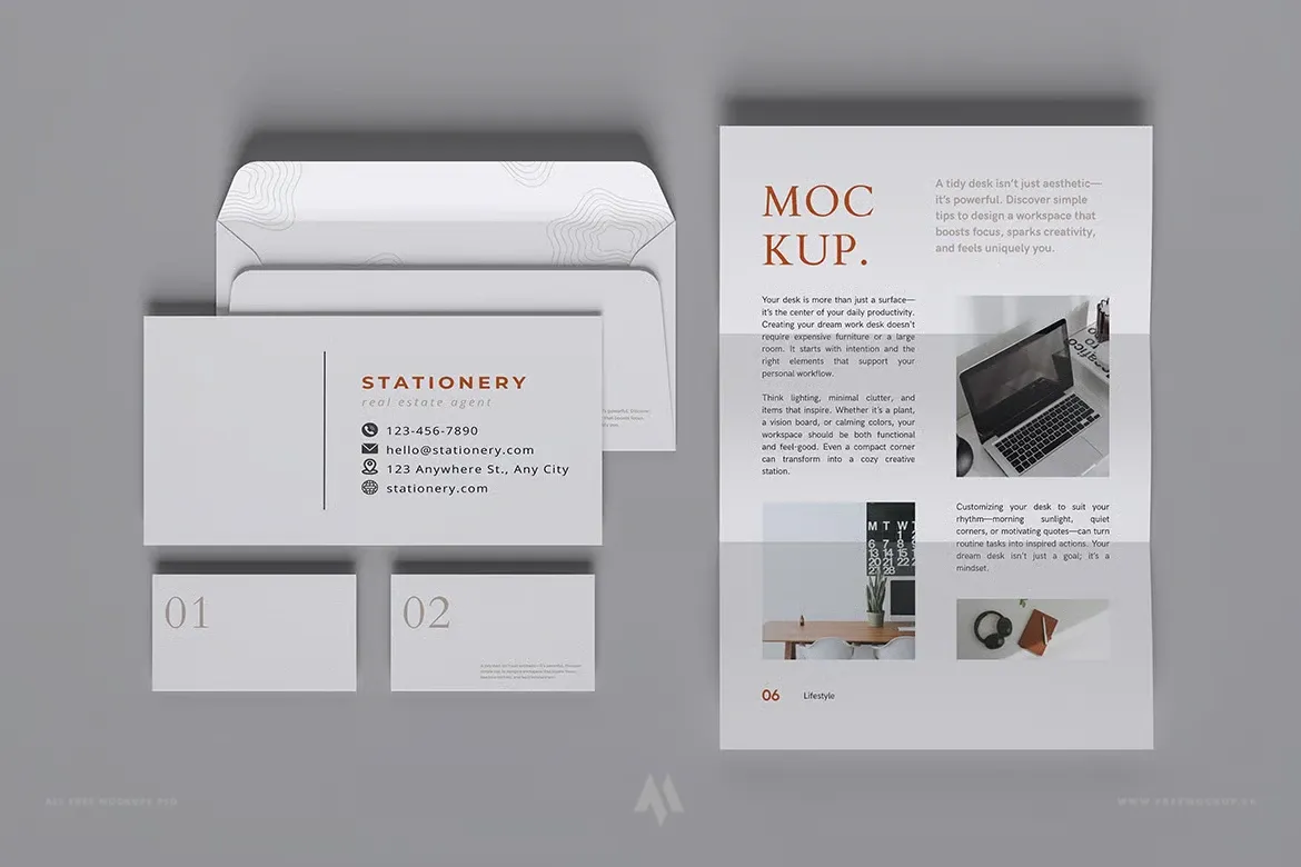 Mockup phong bì và giấy viết thư