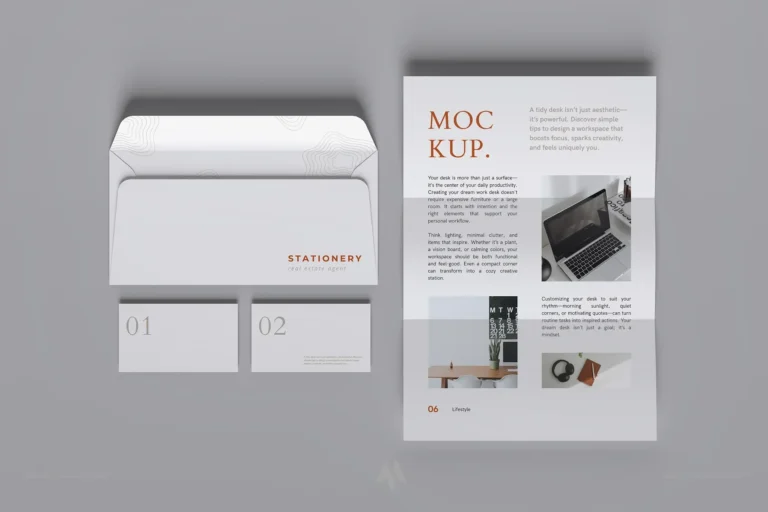 Mockup phong bì và giấy viết thư
