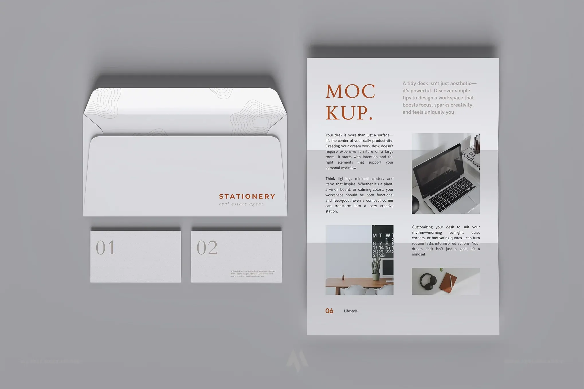 Mockup phong bì và giấy viết thư