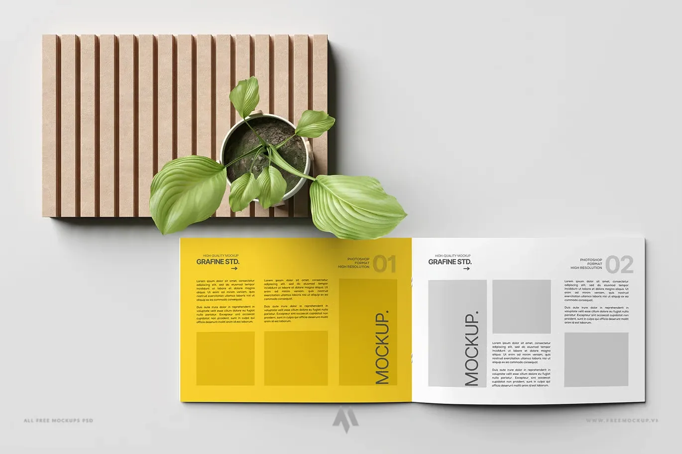 Mockup quyển catalogue khổ ngang đẳng cấp