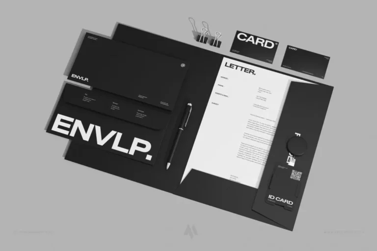 Mockup bộ nhận diện thương hiệu tối giản