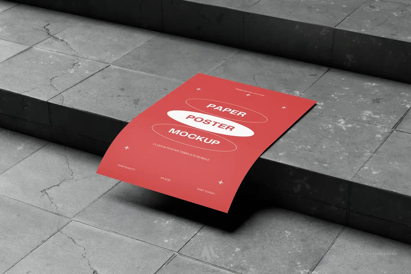 Tải Mockup Poster A4 Sàn Gạch Đen Chuyên Nghiệp Miễn Phí