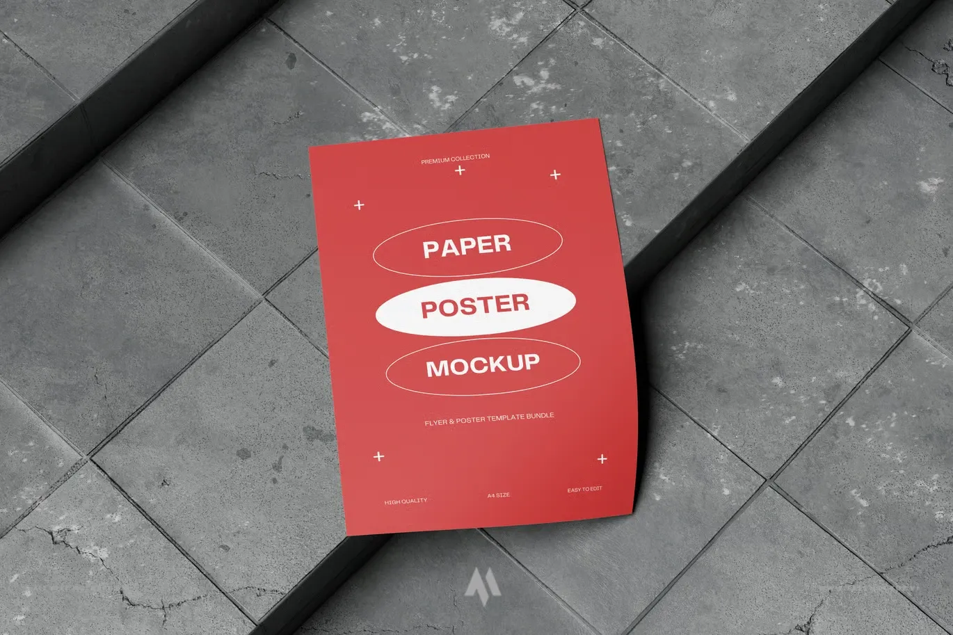 Tải Mockup Poster A4 Sàn Gạch Đen Chuyên Nghiệp Miễn Phí