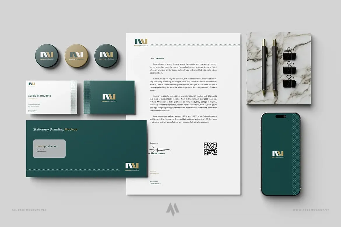 Mockup bộ nhận diện thương hiệu chuyên nghiệp PSD Miễn Phí