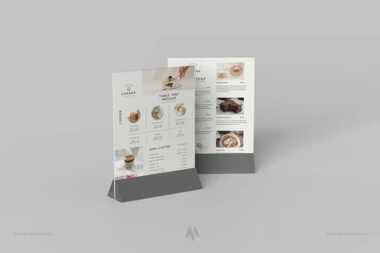 Mockup menu để bàn kẹp Mica PSD